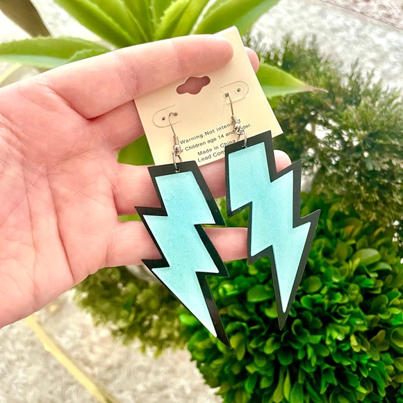 Blue Lightning Bolt Earrings - Picture 2 of 4